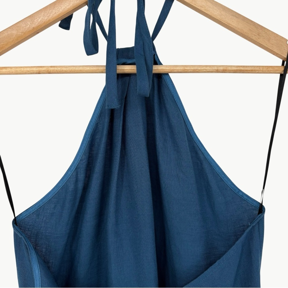 NWT Reformation Dory 100% Linen Halter Faux Wrap Mini Dress | Sz 10 | Blue - Picture 4 of 15